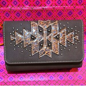 American Bling By Montana West Brown & Leopard Print Convertible Crossbody NWT